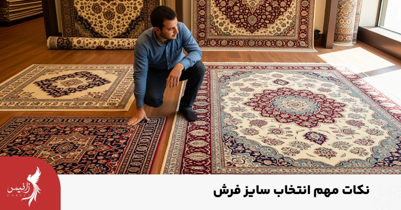 هنگام انتخاب سایز فرش باید نکاتی را در نظر بگیرید.