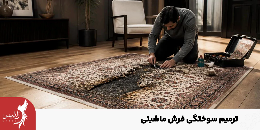 رفع سوختگی فرش ماشینی در مواردی که عمق سوختگی زیاد است با روش تعویض الیاف انجام میشود.