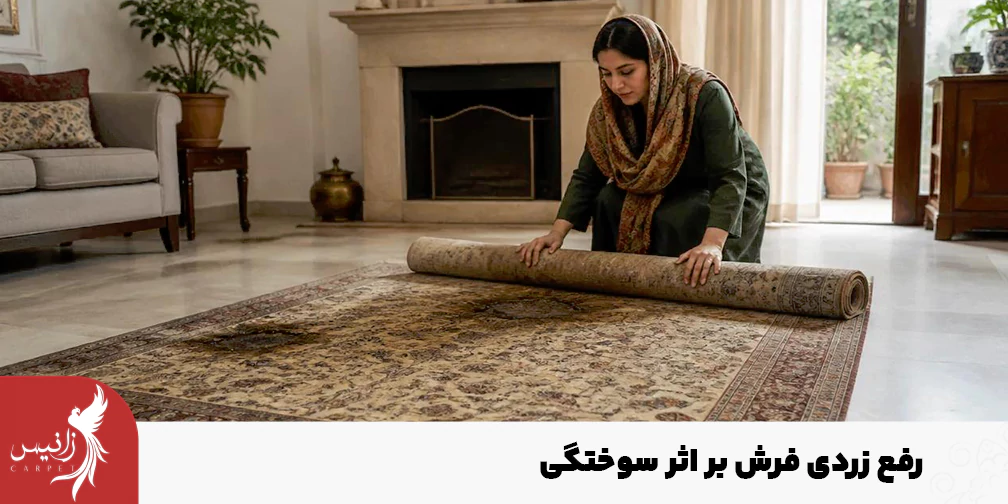 سرکه سفید رقیق یا شامپوی مخصوص فرش در مواردی که سوختگی سطحی باشد، میتواند زردی فرش را کاهش دهد.