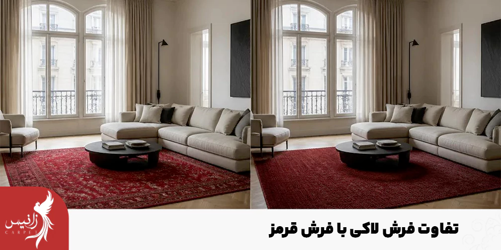 فرش لاکی نسبت به فرش قرمز رنگی تیرهتر دارد.