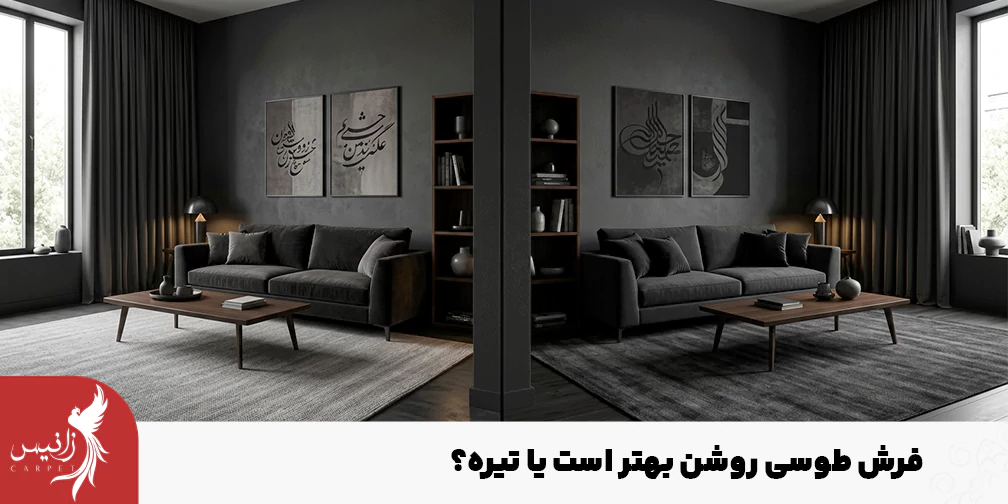 با توجه به مساحت خانه خود میتوانید بین فرش طوسی تیره و فرش طوسی روشن انتخاب مناسبی داشته باشید.